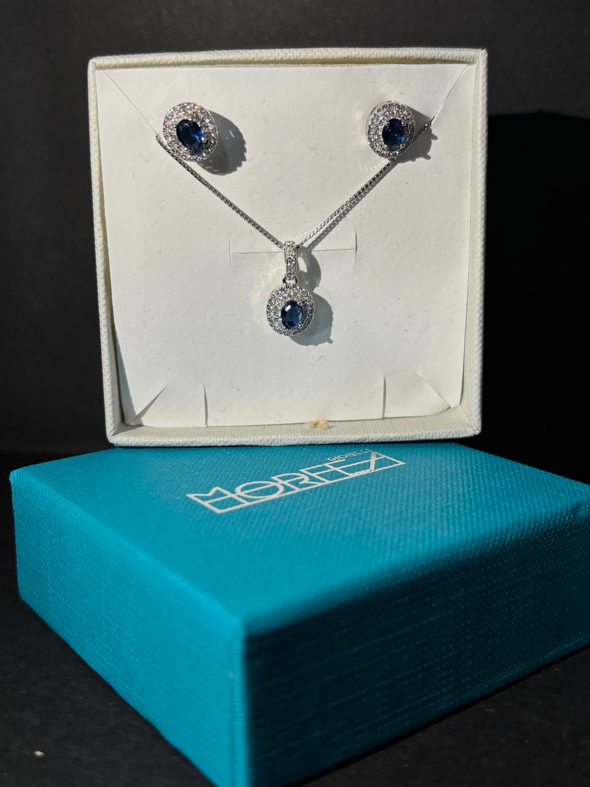 Parure in argento 925 con zirconi blu